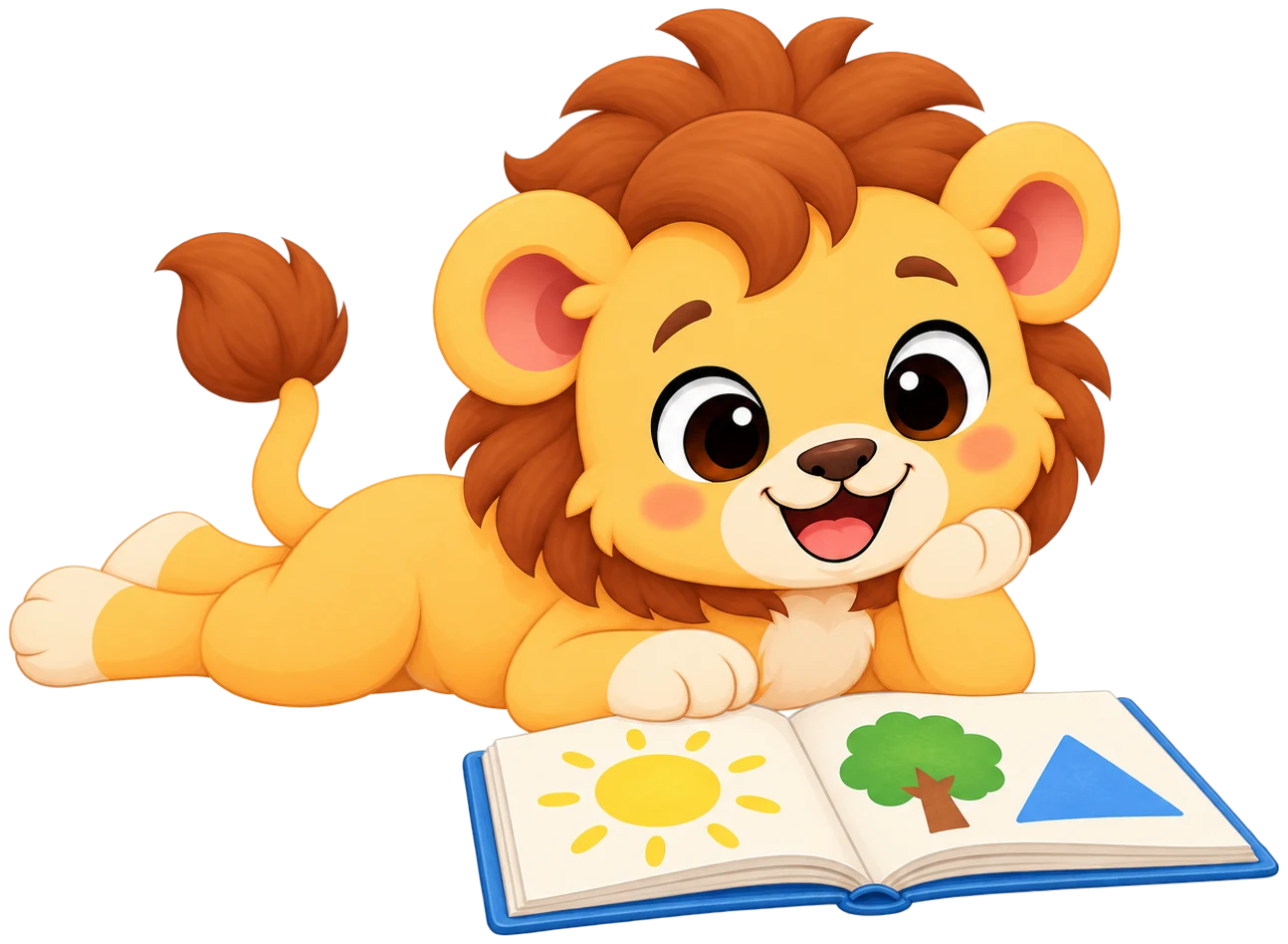 Lio lying on his tummy beside an open picture book