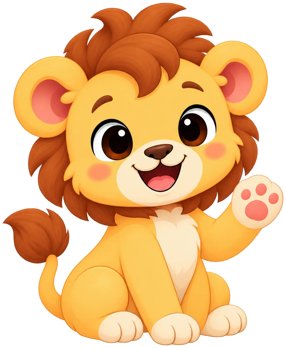 Lio, Kidlio's lion cub, waving hello